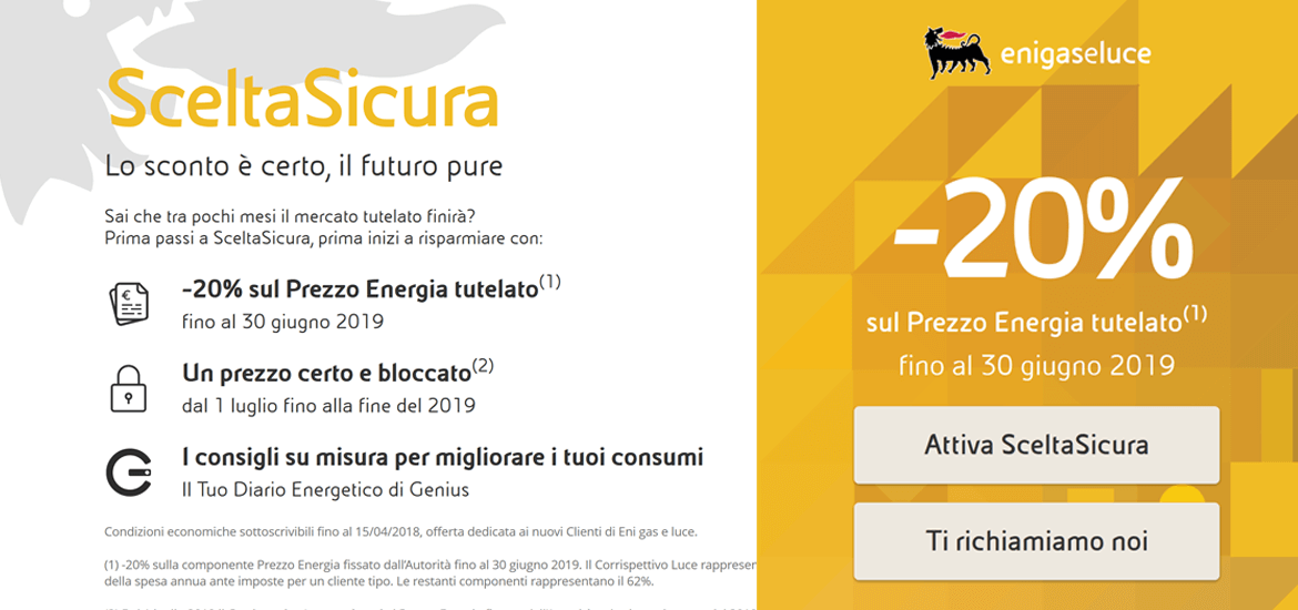 Eni SceltaSicura -20% su costo energia elettrica